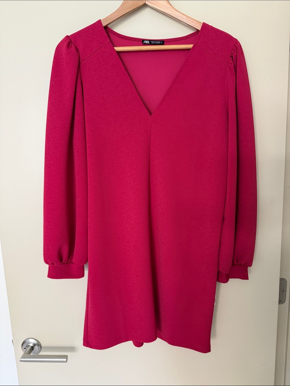 Zara V-Neck Short Shift Dress Pink Long Sleeve size M